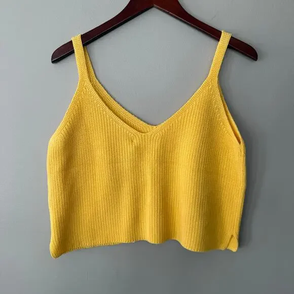 One Grey Day Orson Knit Crop Tank Cotton Silk Blend Sunbeam Butter Yellow Sz Med - Picture 6 of 14